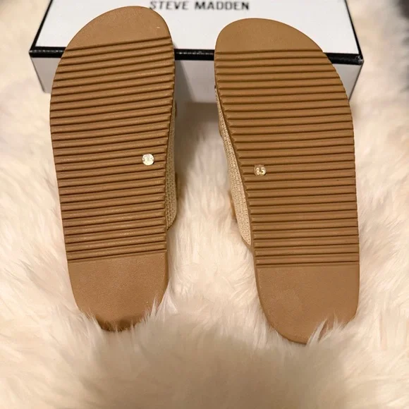 Steve Madden Tan Woven Double-Strap Slide Mules- brand new - Picture 2 of 3